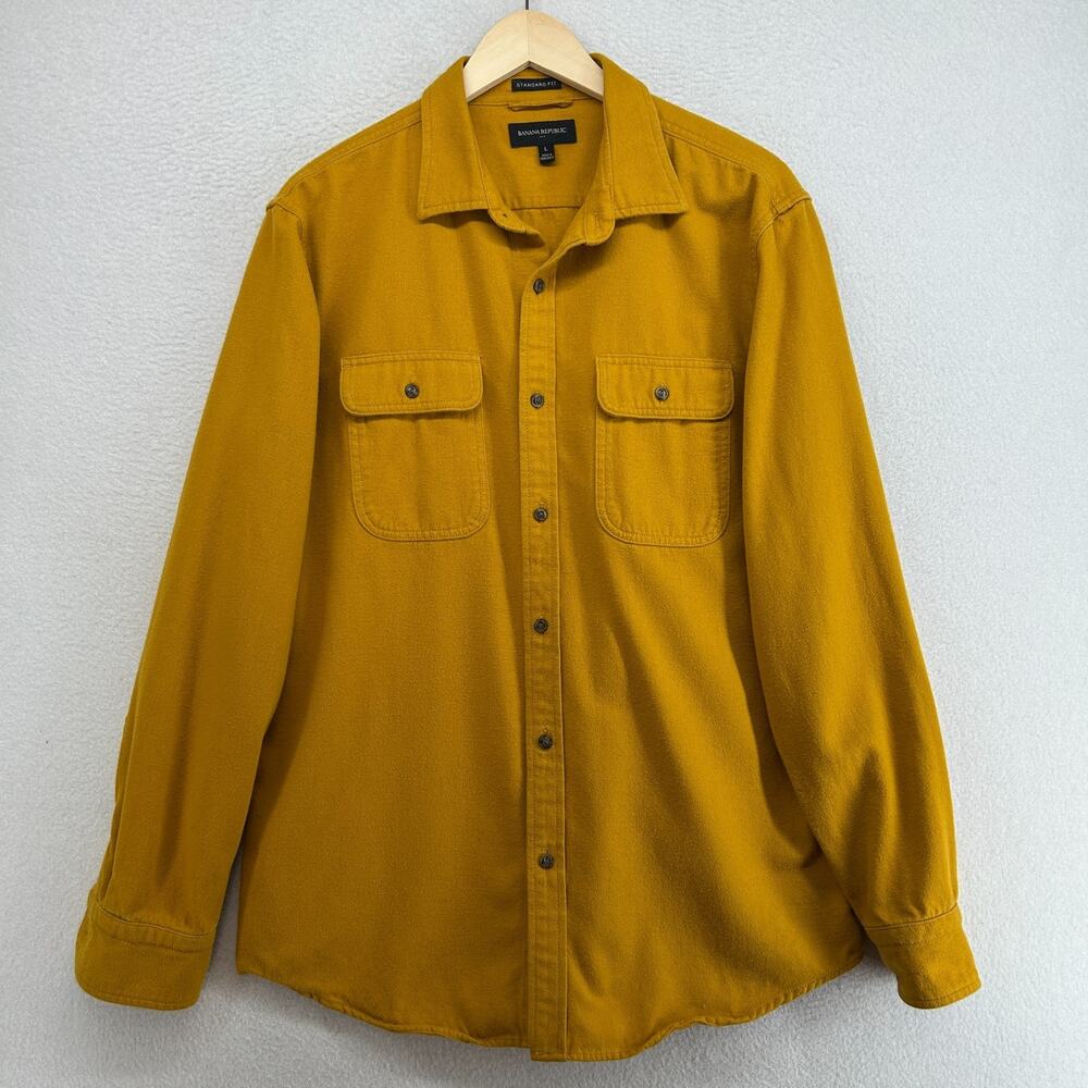 BANANA REPUBLIC Shirt Mens L Flannel Chamois Shacket Button Up Cotton Yellow
